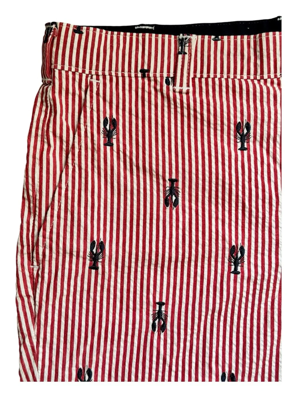 Club Room Lobster Seersucker Chino Shorts Red White Stretch Men’s 32W 7” Inseam